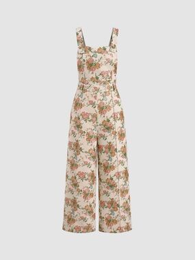 Cider Floral Wide Leg Overalls - Vintage Rose Garden Boho Jumpsuit